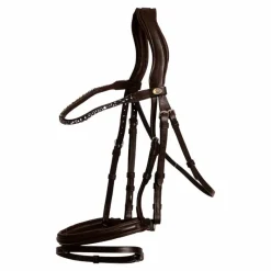 Bridons Poneys|Bridons*Dyon - Bridon muserolle combinée Medium avec frontal à cristaux Marron
