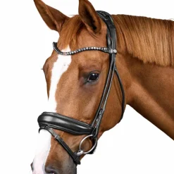 Bridons Poneys|Bridons*Dyon - Bridon muserolle large Round avec frontal à cristaux Noir