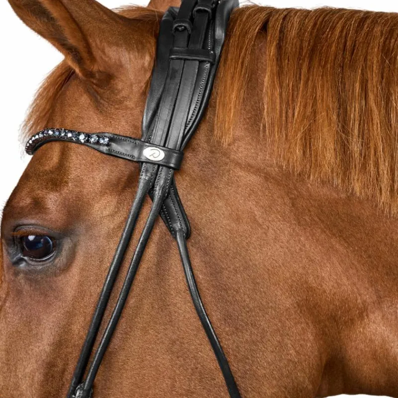 Bridons Poneys|Bridons*Dyon - Bridon muserolle large Round avec frontal à cristaux Noir