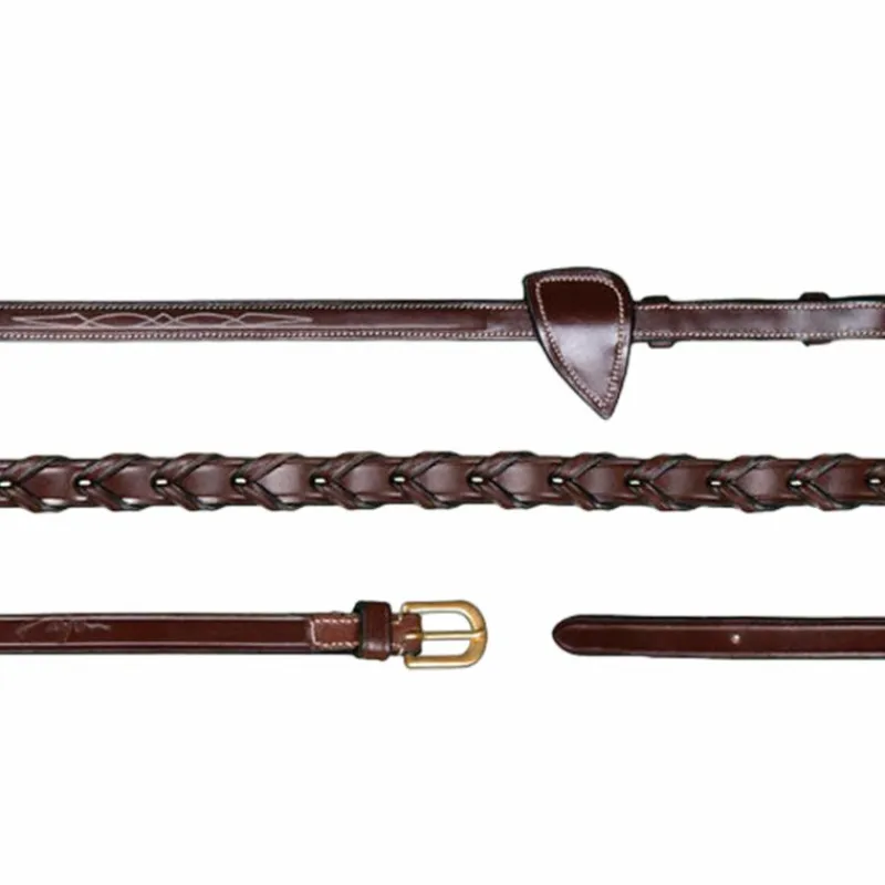 Clearance - Rênes tressées 1/2 D Collection brun Rênes Et Arrêtoirs De Rênes Poneys|Rênes Et Arrêtoirs De Rênes