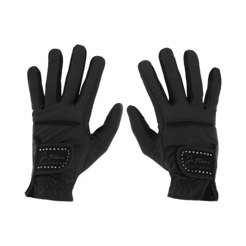 Gants D'Équitation*Equithème - Gants d'équitation Je t'aime Strass Noir