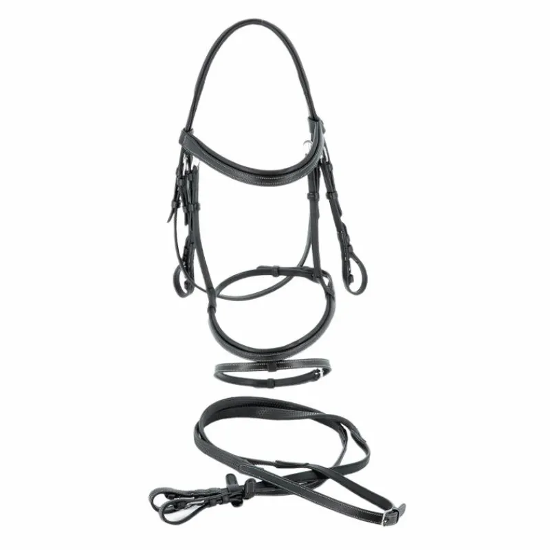 Cso|Bridons Poneys*Flags & Cup - Bridon Göteborg avec rênes Noir