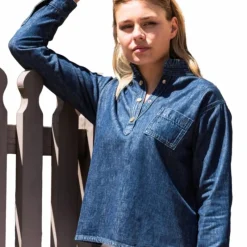 Polos Et Chemises*Harcour - Blouse manches longues femme Blissy jean Bleu