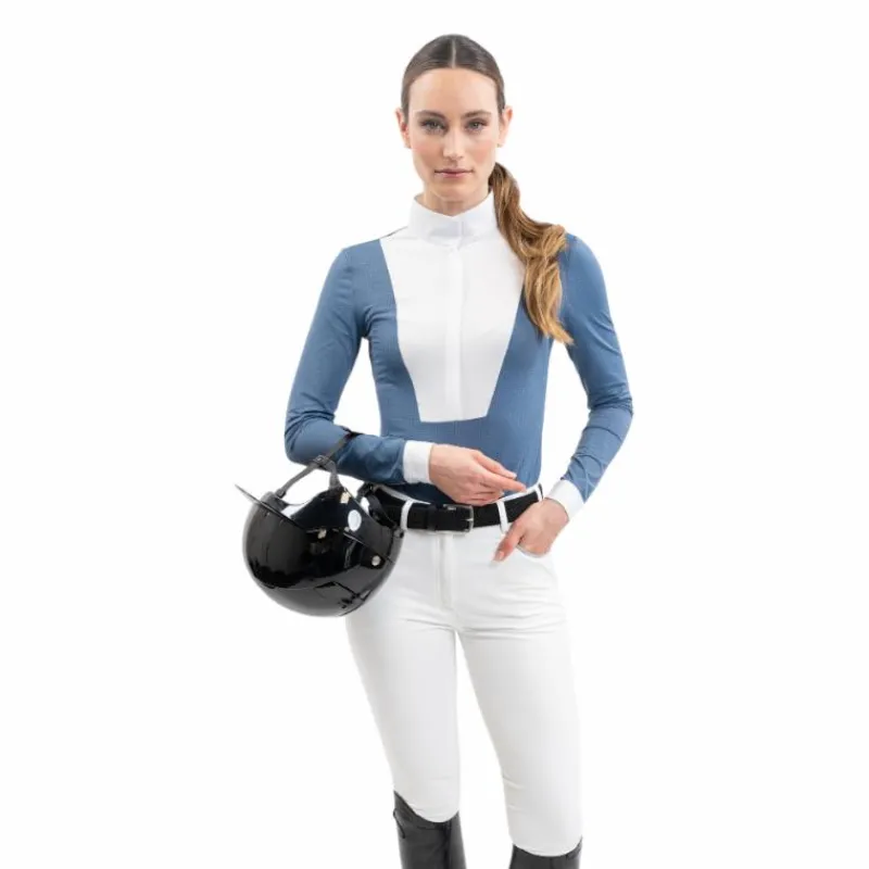 Polos Et Chemises*Harcour - Polo de concours manches longues femme Coco steel blue Bleu