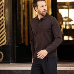 Clearance - Polo manches longues homme Ange cacao Polos Et Chemises|Polos Et Chemises