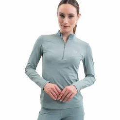 Polos Et Chemises*Harcour - Polo technique manches longues femme Tess grey green Vert