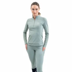 Polos Et Chemises*Harcour - Polo technique manches longues femme Tess grey green Vert