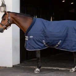 Online - Couverture de box Rhino Stable VL / titanium grey/ classic blue 250g Couvertures Et Chemises