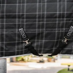 New - Couverture de box Rhino Stable VL / gris/ blanc à carreaux/ gris 350g Couvertures Et Chemises