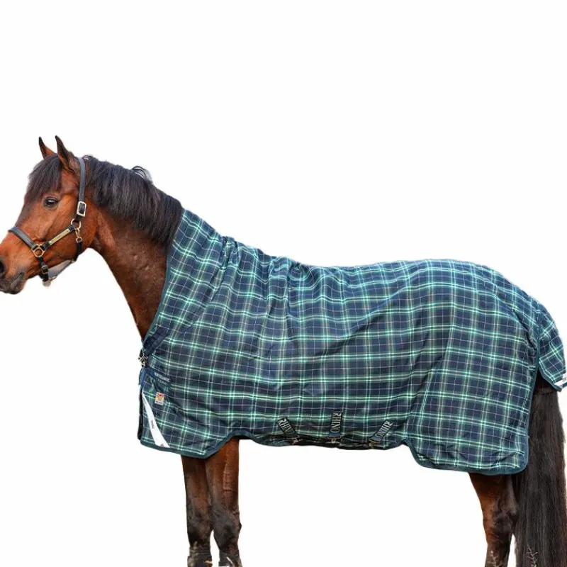 Couvertures Poneys|Couvertures Et Chemises*Horseware - Couverture d'extérieur Rhino Wug encolure montante / vert à carreaux 100g Marine