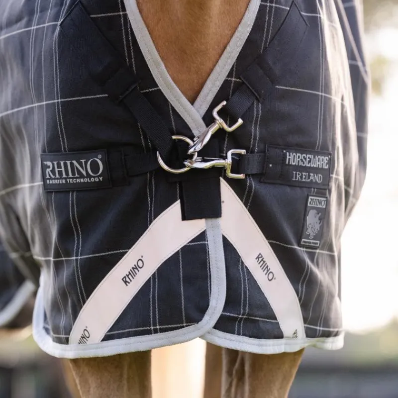 Couvertures Poneys|Couvertures Et Chemises*Horseware - Couverture d'extérieur Rhino Wug Pony Turnout VL / gris/ blanc à carreaux 250g Noir