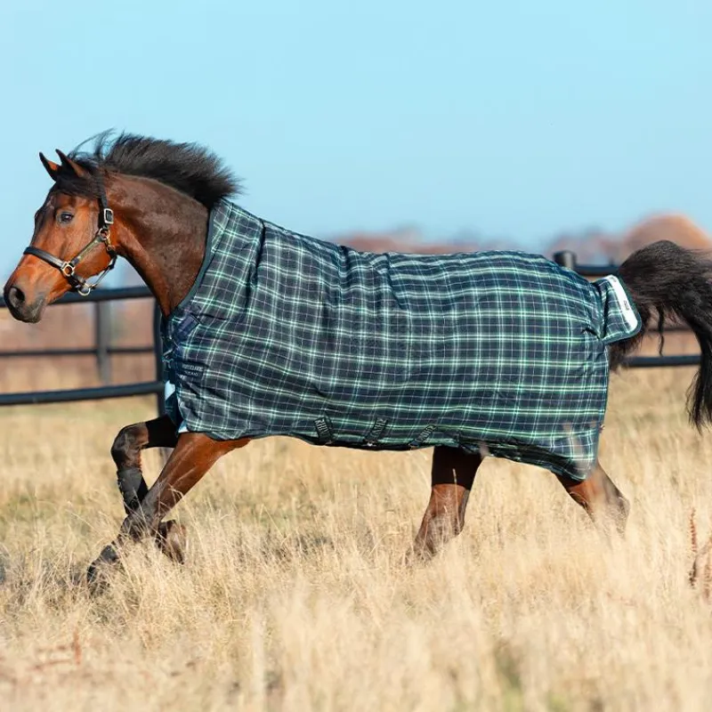 Couvertures Poneys|Couvertures Et Chemises*Horseware - Couverture d'extérieur Rhino Wug encolure montante / vert à carreaux 250g Marine