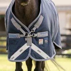 Couvertures Et Chemises*Horseware - Couverture d'extérieur Rhino Turnout VL / titanium grey/ classic blue 250g Marine