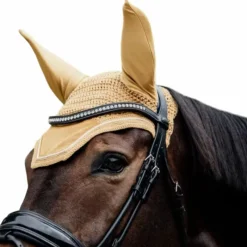 New - Bonnet pour chevaux anti-bruits Wellington Velvet moutarde Bonnets Pour Chevaux