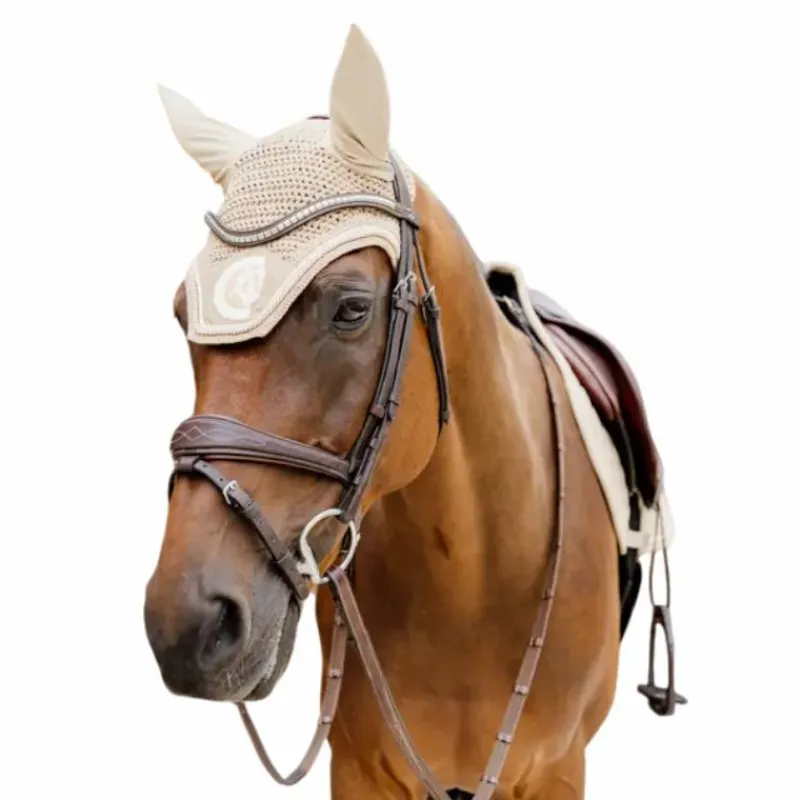 Bonnets Pour Chevaux*Kentucky Horsewear - Bonnet anti-mouches Wellington 3D Logo corde Beige