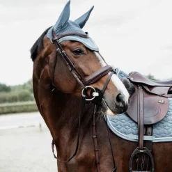 Bonnets Pour Chevaux*Kentucky Horsewear - Bonnet pour chevaux anti-bruits Wellington Velvet light blue Bleu