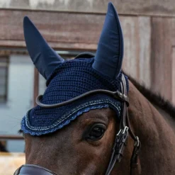 Bonnets Pour Chevaux|Cso*Kentucky Horsewear - Bonnet anti-bruit Wellington Stone & Pearl Marine