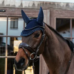 Bonnets Pour Chevaux|Cso*Kentucky Horsewear - Bonnet anti-bruit Wellington Stone & Pearl Marine
