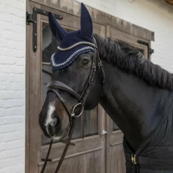Bonnets Pour Chevaux*Kentucky Horsewear - Bonnet anti-mouche Wellington big stone & pearl anti-bruit foncé Marine