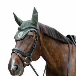 Bonnets Pour Chevaux*Kentucky Horsewear - Bonnet anti-mouches Wellington 3D Logo corde pin Vert