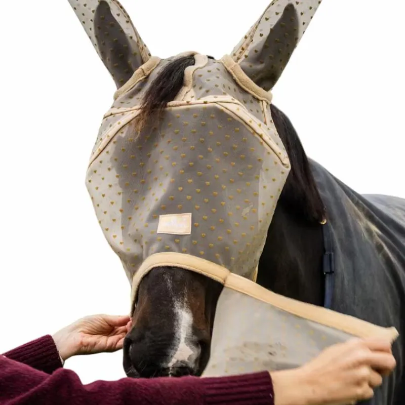 Masques Anti-Mouches|Masques Anti-Mouches*Kentucky Horsewear - Masque anti-mouches Heart avec oreilles et nez Beige