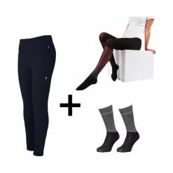 Leggings D'Équitation*Kingsland - Pack Legging d'équitation femme KLKatja W E-Tec K-Grip + Collant thermique femme Smart Layer noir + Chaussettes d'équitation KLVidalia Show pack (x3) Marine