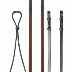 Clearance - Rênes doublées Hunter havane/ argent Rênes Et Arrêtoirs De Rênes Poneys|Rênes Et Arrêtoirs De Rênes