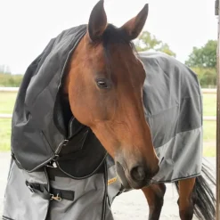 Hot - Couverture d'extérieur Turnout Plus noir/ gris 300g Couvertures Poneys|Couvertures Et Chemises