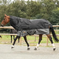 Hot - Couverture d'extérieur Turnout Plus noir/ gris 300g Couvertures Poneys|Couvertures Et Chemises