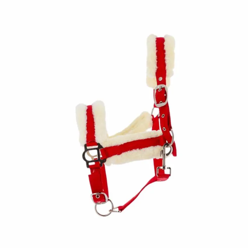 Licols Poneys|Licols Avec Mouton*Norton - Licol Confort rouge/bouclerie argenté