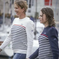 Outlet - Pull manches longues femme Maelle écru / marine / rouge Pulls Et Gilets