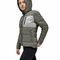 Best - Doudoune manches longues femme Hooded Puffer kaki Blousons Et Manteaux