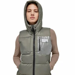 Online - Doudoune sans manches femme Hooded Puffer kaki Blousons Et Manteaux