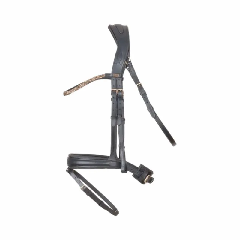 New - Bridon et rênes têtière anatomique Hopper noir/dore Bridons Poneys|Bridons