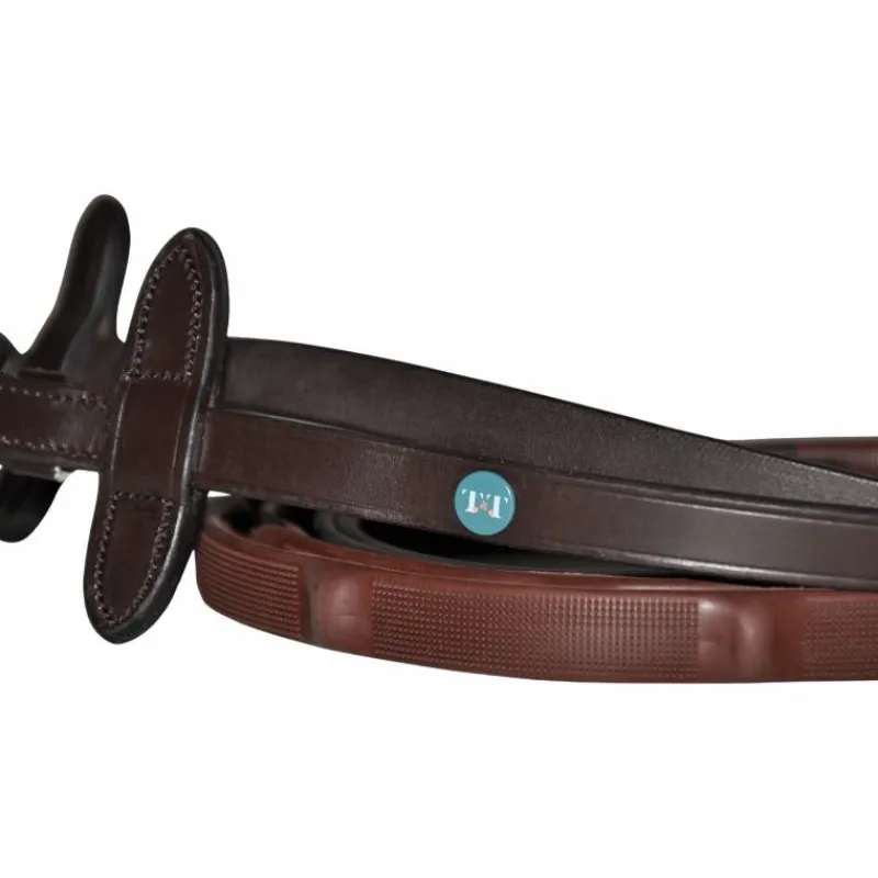 Rênes Et Arrêtoirs De Rênes*TdeT - Rênes en caoutchouc micro-picots avec arrêtoirs intégrés havane Marron